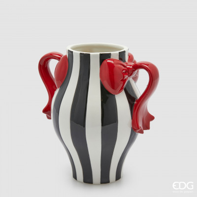  EDG - Enzo de Gasperi - Fiocchi - Vaso grande a forma di anfora con fiocchi rossi - Colore: Bianco/Nero - SKU: 1101035A190 