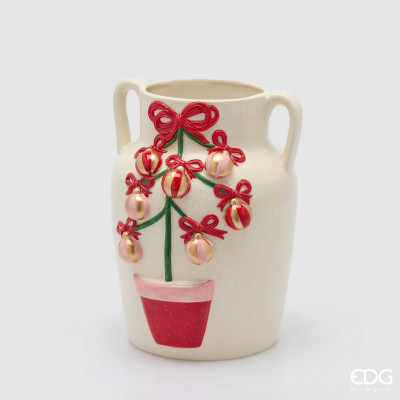 EDG - Enzo de Gasperi Vaso in ceramica con decori natalizi Colore: Bianco/Rosso