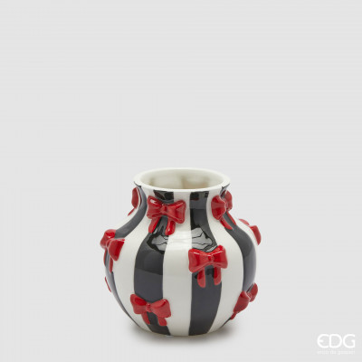  EDG - Enzo de Gasperi - Fiocchi - Vaso piccolo a forma di anfora con piccoli fiocchi rossi - Colore: Bianco/Nero - SKU: 1101032A190 