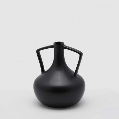 EDG - Enzo de Gasperi - Vaso piccolo da arredo moderno con struttura a forma di bottiglia con manici - Colore: Nero - SKU: 017226-90