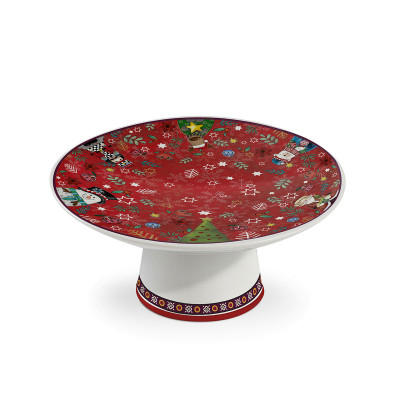  Egan - Alzatina piccola in ceramica con decorazione Natalizia - Colore: Rosso - SKU: 120077 