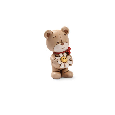 Egan - Oliver - Bomboniera Battesimo - Statuina orsacchiotto con margherita - Colore: Marrone/Bianco - SKU: OL18S/2MG