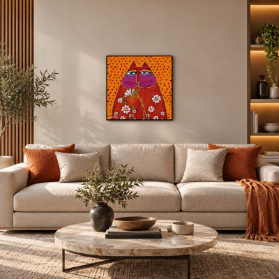 Egan Laurel Burch Quadretto da parete in tela dipinto a mano Gatto Arancione Colore: Arancione
