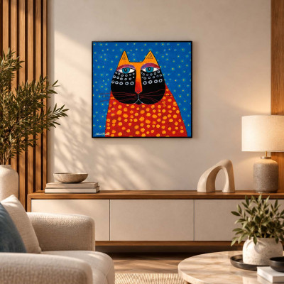 Egan Laurel Burch Quadretto da parete in tela dipinto a mano Gatto Celeste Colore: Celeste