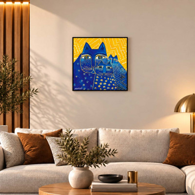 Egan Laurel Burch Quadretto da parete in tela dipinto a mano Gatto Giallo Colore: Giallo
