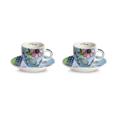  Egan - Le Pupazze - Set 2 pezzi tazzine di caffe con piattino in porcellana dal design moderno - Colore: Azzurro - SKU: 214018 