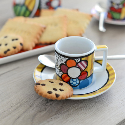  Egan - Britto - Set 2 tazze da caffè con piattino con decorazione fatta a mano - Colore: Multicolore - SKU: PBT02/1FI 