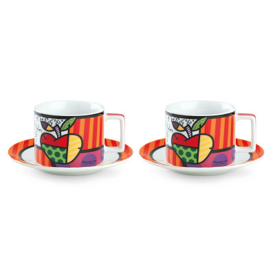 Egan - Britto - Set 2 tazze per cappuccino con cuori in porcellana con piattino - Colore: Multicolore - SKU: PBT12/1ME