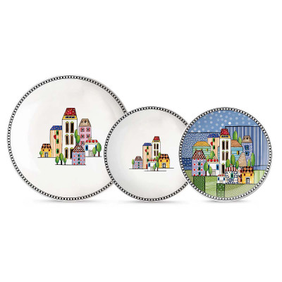  Egan - Paese Mio - Set 3 pezzi piatto fondo, piano e da dessert in ceramica - Colore: Blu - SKU: 121066 