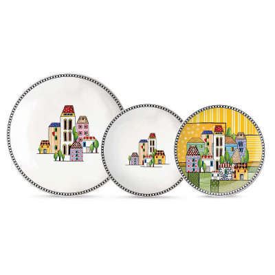  Egan - Paese Mio - Set 3 pezzi piatto fondo, piano e da dessert in ceramica - Colore: Giallo - SKU: 121067 