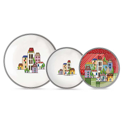  Egan - Paese Mio - Set 3 pezzi piatto fondo, piano e da dessert in ceramica - Colore: Rosso - SKU: 121065 