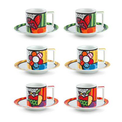  Egan - Britto - Set 6 pezzi tazzine da caffe con piattino in porcellana dal design moderno - Colore: Multicolore - SKU: PBT06/1Z 