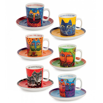 Egan - Laurel Burch - Set 6 tazze da caffè in porcellana dal design elegante - Colore: Blu/Giallo - SKU: PLB06/1ZX
