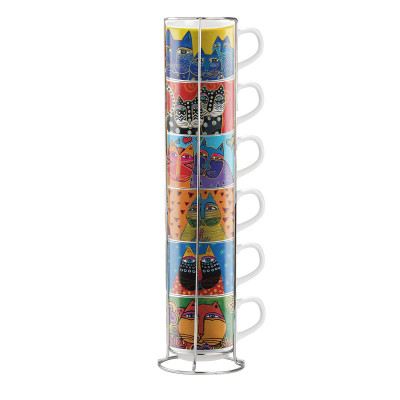 Egan - Laurel Burch - Set 6 tazzine da caffè impilabili con rack in metallo - Colore: Multicolore - SKU: 174001