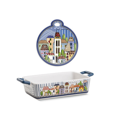  Egan - Set Sottopentola in ceramica smaltata con pirofila "Paese Mio" - Colore: Blu - SKU: 121036 