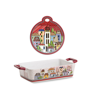  Egan - Set Sottopentola in ceramica smaltata con pirofila "Paese Mio" - Colore: Rosso - SKU: 121034 
