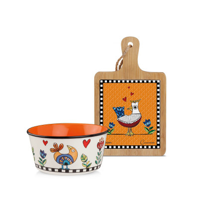 Egan - Cocoricò - Set Tagliere con Ciotola - Colore: Arancione - SKU: 228085