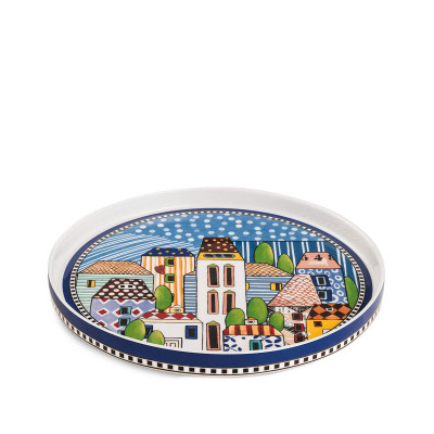  Egan - Vassoio rotondo moderno in ceramica "Paese Mio" - Colore: Blu - SKU: 121012 