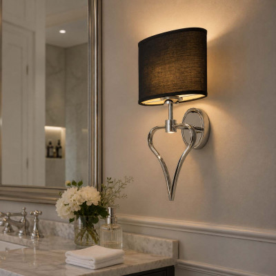 Elstead Lighting Falmouth Applique a LED per bagno in acciaio con diffusore in tessuto dal design moderno Colore: Cromato