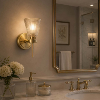 Elstead Lighting Gunnislake Applique a parete per bagno con diffusore moderno a LED G9 paralume in vetro Colore: Ottone
