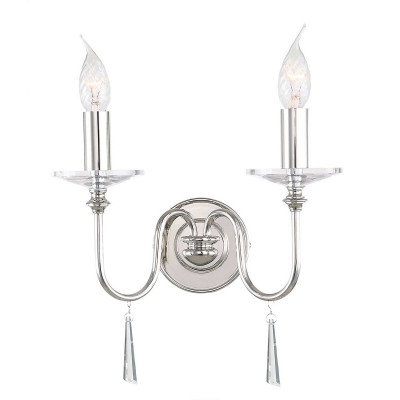 Elstead Lighting - Finsbury Park - Applique da parete in acciaio con dettagli in vetro con 2 lampadine - Colore: Nichel - 2 Lampadine E14 60W - IP20 - SKU: FP2-POL-NICKEL