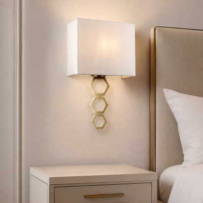 Elstead Lighting Ria Applique da parete moderna grande in acciaio con diffuosre in tessuto Colore: Ottone