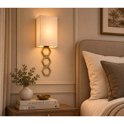 Elstead Lighting Ria Applique da parete moderna piccola in acciaio con diffuosre in tessuto Colore: Ottone