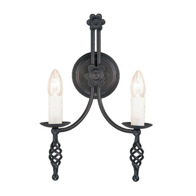 Elstead Lighting - Belfry - Applique da parete rustica con struttura in acciaio con doppio diffusore - Colore: Nero - 2 Lampadine E14 60W - IP20 - SKU: BY2-BLACK