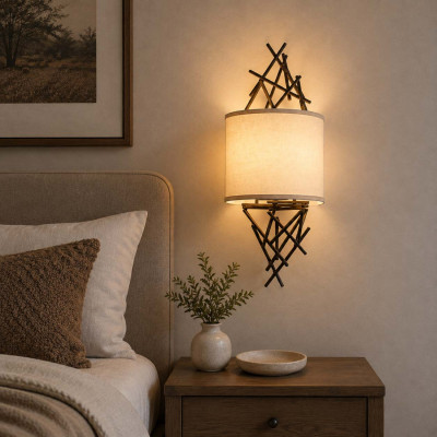 Elstead Lighting Taiko Applique moderna con struttura in acciaio e diffusore in tessuto Colore: Bronzo