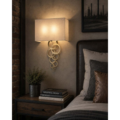 Elstead Lighting Rosa Applique moderna grande con struttura in acciaio e diffusore in tessuto quadrato Colore: Ottone