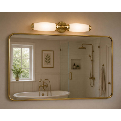Elstead Lighting Eliot Applique moderna in acciaio per bagno con doppio diffusore in vetro opalino Colore: Ottone
