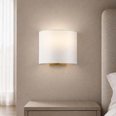 Elstead Lighting Cooper Applique moderna media con struttura in acciaio e paralume in tessuto curvo Colore: Ottone