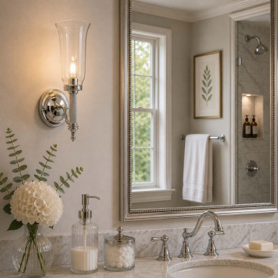 Elstead Lighting Carroll Applique per bagno con struttura in acciaio e diffusore in vetro Colore: Cromato