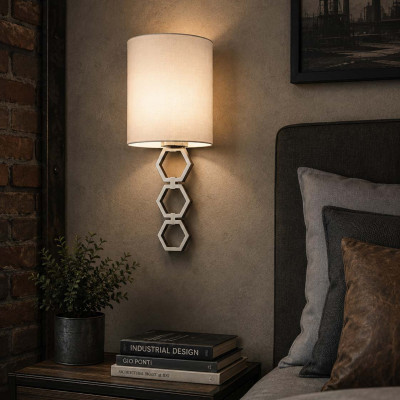 Elstead Lighting Clark Applique piccola con struttura in acciaio e diffusore in tessuto curvo Colore: Cromato