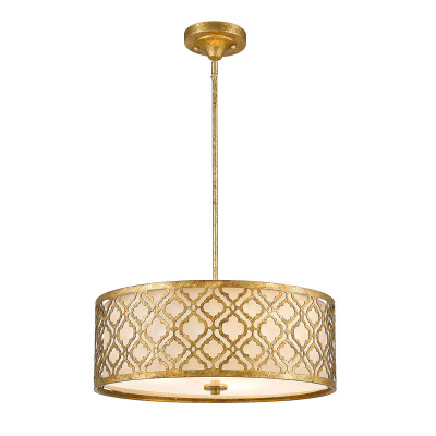 Elstead Lighting - Arabella - Lampada a sospensione moderna grande con struttura in acciaio e paralume in lino - Colore: Oro - 3 Lampadine E27 75W - IP20 - SKU: GN-ARABELLA-P-L