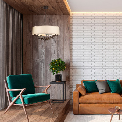 Elstead Lighting - Taiko - Lampada a sospensione moderna grande in acciaio e diffusore in tessuto - Colore: Bronzo - 4 Lampadine E27 60W - IP20 - SKU: TAIKO-4P