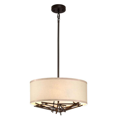 Elstead Lighting - Taiko - Lampada a sospensione moderna media in acciaio e diffusore in tessuto - Colore: Bronzo - 3 Lampadine E27 60W - IP20 - SKU: TAIKO-3P