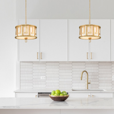 Elstead Lighting - Lemuria - Lampada a sospensione moderna media struttura in acciaio e paralume in tessuto - Colore: Oro - 2 Lampadine E27 60W - IP20 - SKU: GN-LEMURIA-P-M