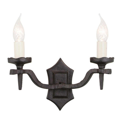 Elstead Lighting - Rectory - Lampada da parete in ferro battuto dal design rustico doppio diffusore - Colore: Nero - 2 Lampadine E14 60W - IP20 - SKU: RY2B-BLACK