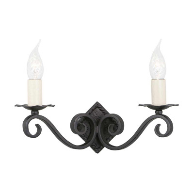 Elstead Lighting - Rectory - Lampada da parete in ferro battuto dalle linee rustiche doppio diffusore - Colore: Nero - 2 Lampadine E14 60W - IP20 - SKU: RY2A-BLACK