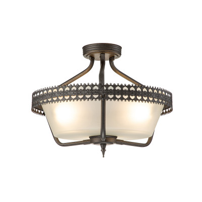 Elstead Lighting - Crown - Lampada da soffitto dal design struttura rustica in acciaio diffusore in vetro - Colore: Metallo Spazzolato - 3 Lampadine E27 60W - IP20 - SKU: CROWN-SF