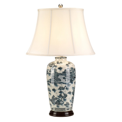  Elstead Lighting - Blue Traditiona - Lampada da tavolo classica in porcellana decorata a mano paralume in tessuto - Colore: Blu - 1 Lampadina E27 60W - IP20 - SKU: BLUE-TRAD-WP-TL 