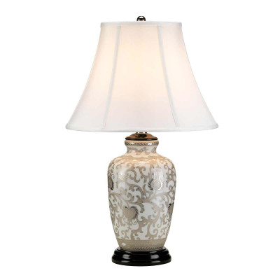  Elstead Lighting - Thistle - Lampada da tavolo dal design orientale in ceramica e paralume in tessuto - Colore: Argento/Bianco - 1 Lampadina E27 60W - IP20 - SKU: SILVERTHISTLE-TL 