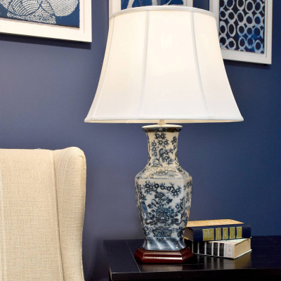  Elstead Lighting - Hex - Lampada da tavolo in stile orientale in ceramica con paralume in tessuto - Colore: Bianco/Blu - 1 Lampadina E27 60W - IP20 - SKU: BLUE-HEX-TL 