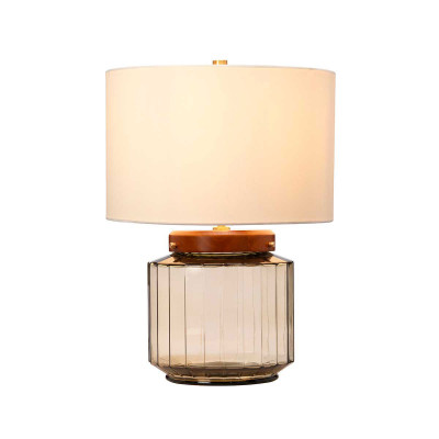 Elstead Lighting - Luga - Lampada da tavolo moderna con struttura in vetro e legno e paralume in tessuto - Colore: Grigio Fumè - 1 Lampadina - E27 - 60W - IP20 - SKU: LUGA-TL-SMOKE