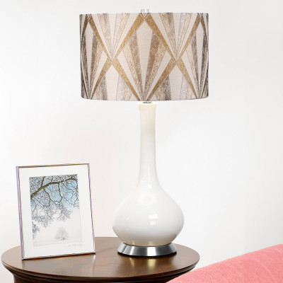  Elstead Lighting - Milo - Lampada da tavolo moderna in ceramica e base in acciaio con paralume in tessuto - 1 Lampadina E27 60W - IP20 - SKU: MILO-PN-TL 