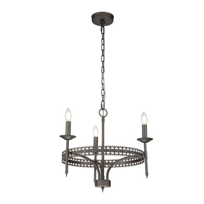 Elstead Lighting - Crown - Lampadario a 3 luci con struttura in acciaio dal design rustico senza paralumi - Colore: Metallo Spazzolato - 3 Lampadine E14 60W - IP20 - SKU: CROWN3