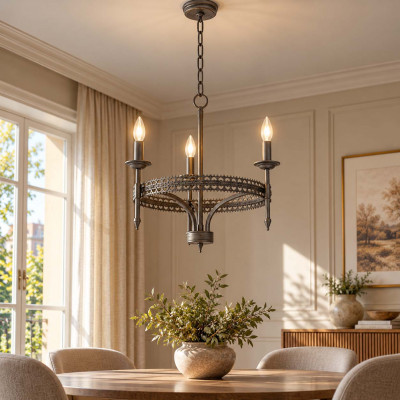 Elstead Lighting Crown Lampadario a 3 luci con struttura in acciaio dal design rustico senza paralumi Colore: Metallo Spazzolato