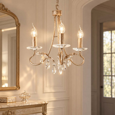 Elstead Lighting Christina Lampadario a 3 luci in acciaio con pendenti in cristallo dal design classico Colore: Oro/Argento