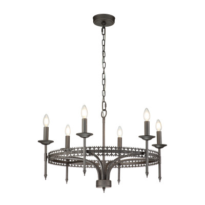 Elstead Lighting - Crown - Lampadario a 6 luci con struttura in acciaio dal design rustico senza paralumi - Colore: Metallo Spazzolato - 6 Lampadine E14 60W - IP20 - SKU: CROWN6